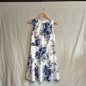 Floral Sleeveless Dress in Blue and White
